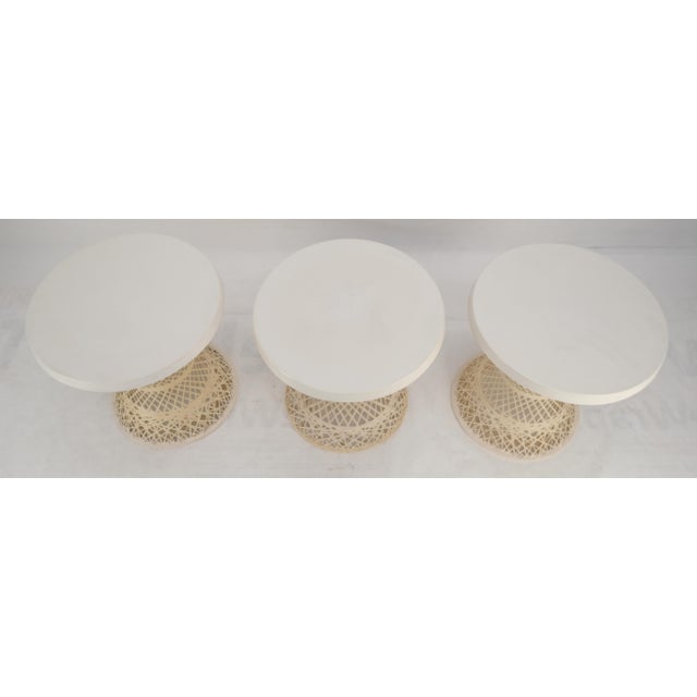 Set 3 Spun Fiberglass Molded Stone Textured 21" Round Top End Side Table Woodard For Sale - Image 15 of 16