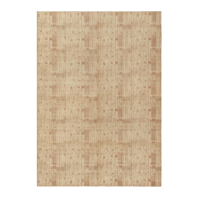 Textile 1960s Distressed Art Deco Rug in All Over Beige-Brown Geometric Pattern For Sale - Image 7 of 7