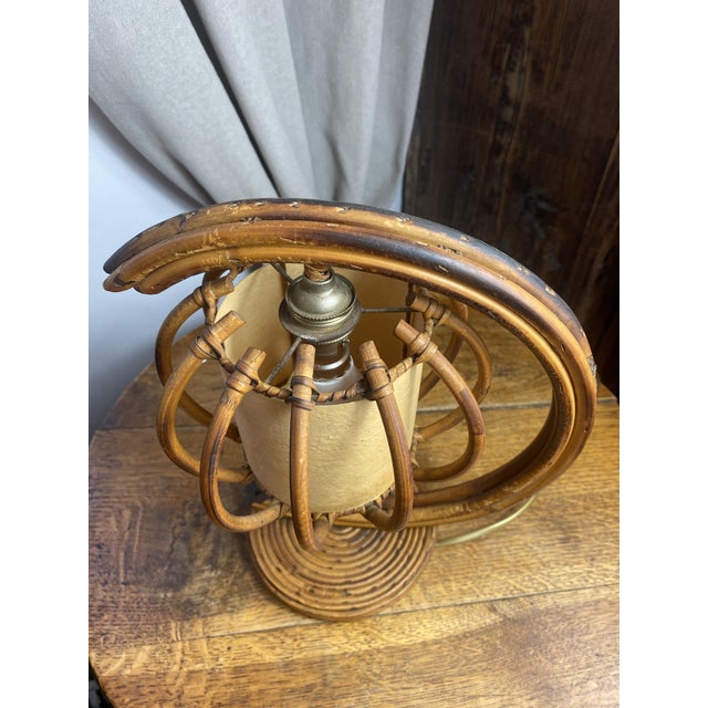 Brown Rattan and Bamboo Table Lamp by Louis Sognot, 1960s For Sale - Image 8 of 14