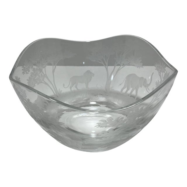1980s “Big 5” Queen Lace Crystal African Safari Bowl For Sale