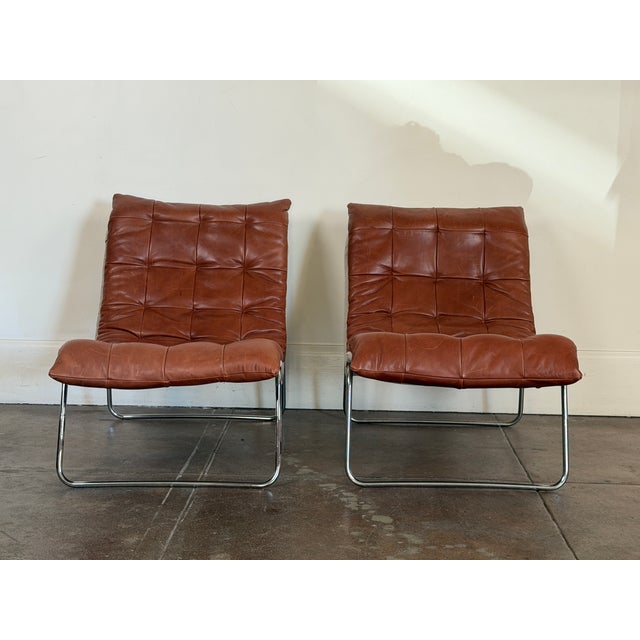 Vintage 1970's Cognac Leather Swedish Lounge Chairs For Sale - Image 11 of 15