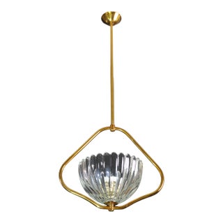 1950s Art Decò Barovier E Toso Murano Glass and Brass Pendant Light For Sale