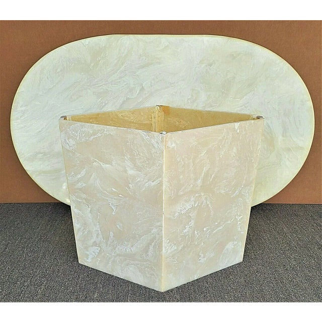 Vintage Mid Century Modern Solid Resin Faux Marble Oval Pedestal Dining Table For Sale - Image 4 of 13