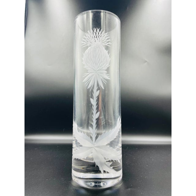 Glass Vintage Modernist Etched Thistle Vase For Sale - Image 7 of 13