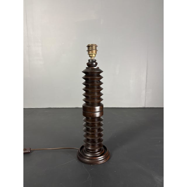 Modern French Brutalist Turned Wood Table Lamp by Charles Dudouyt, 1940s For Sale - Image 3 of 14