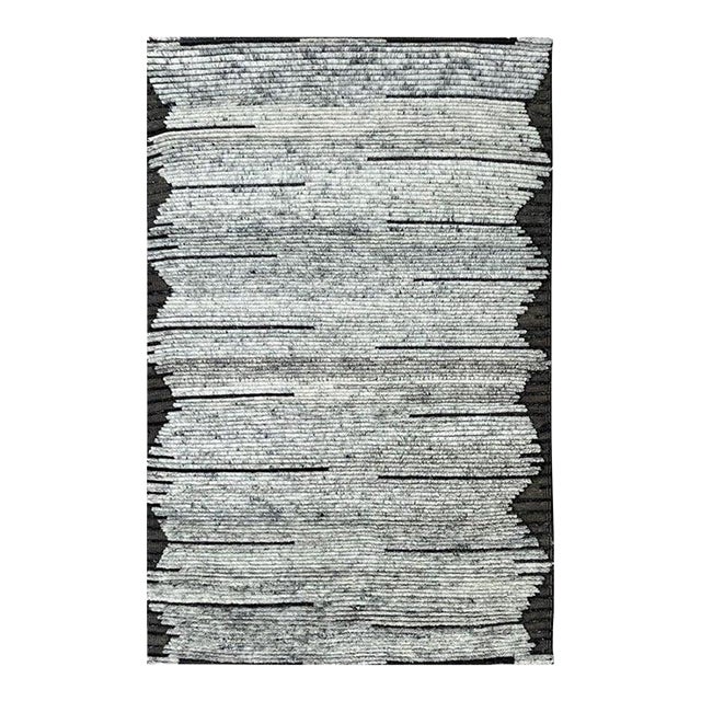 9x12 Gray Hand-Knotted Wool Striated Horizon Geometric Modern Carpet Rug For Sale