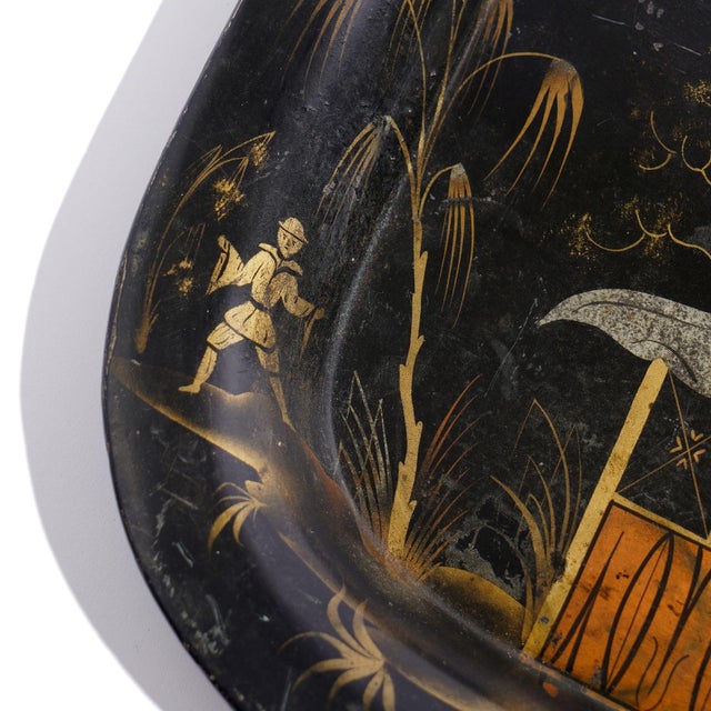 English English Naive Chinoiserie Rolled Rim Tole Tray, 1830 For Sale - Image 3 of 12