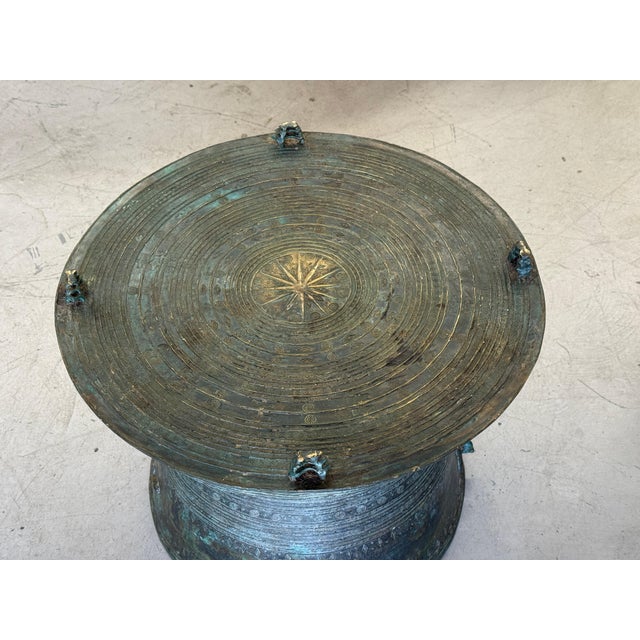 Mid 20th Century Mid 20th Century Early Southeast Asian Bronze Drum Table with Beautiful Patina For Sale - Image 5 of 18