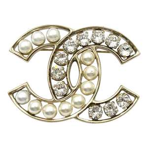 Chanel Gold Frame Pearl Crystal Large Brooch