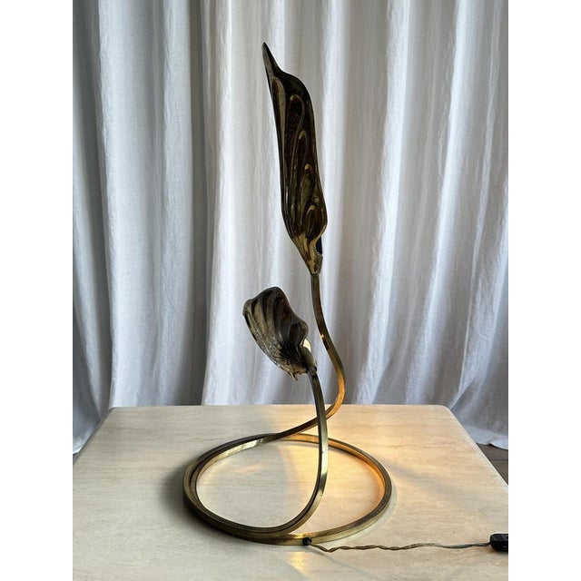 Mid-Century Modern Brass Rhubarb Double Leaves Table Lamp by Tommaso Barbi for G&g Studio E Designo, 1960s For Sale - Image 3 of 17