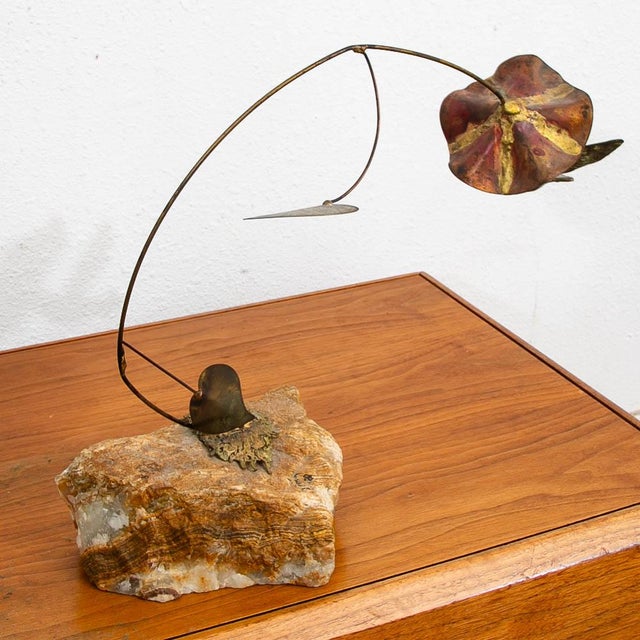1960s 1960s Mid Century Modern Brass Metal Humming Bird and Flower Statue by Unknown Artist For Sale - Image 5 of 12