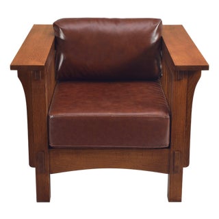 Craftsman Crofter Mission Style Arm Chair - Russet Brown Leather (Rb1) For Sale