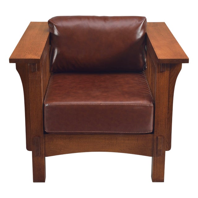 Craftsman Crofter Mission Style Arm Chair - Russet Brown Leather (Rb1) For Sale