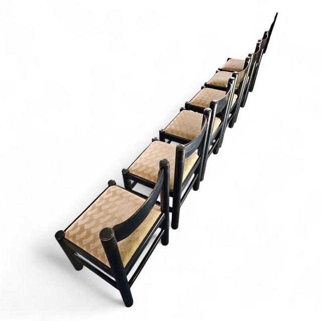 Dining Table and Chairs in Black Painted Wood by Vico Magistretti, Italy, 1970s, Set of 7 For Sale - Image 13 of 18