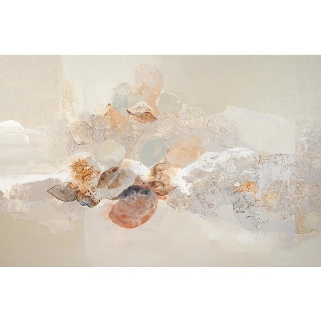 Soft colors in abstract style. Great depth and positive energy. Signed by artist Delandry. 1970s. Acquired from a fabulous...