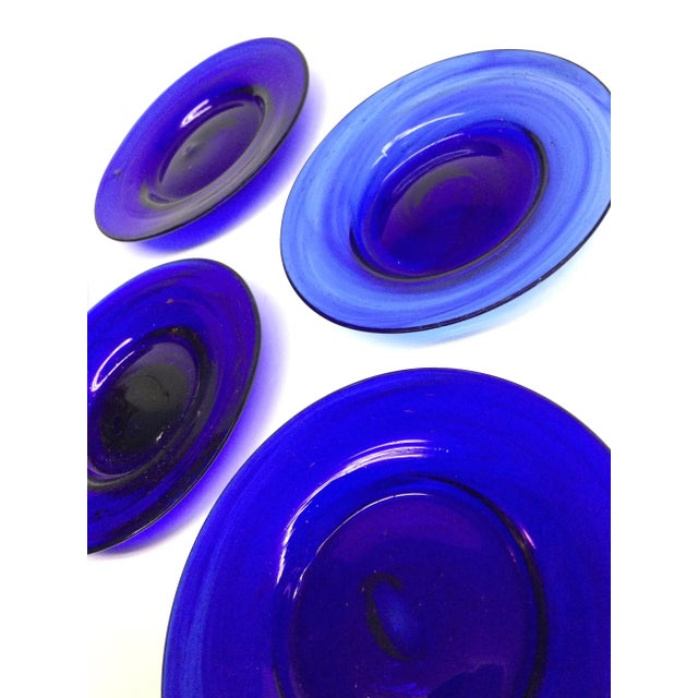 Hand Blown Art Glass Cobalt Blue Butter Plates Set of 6 For Sale - Image 4 of 11