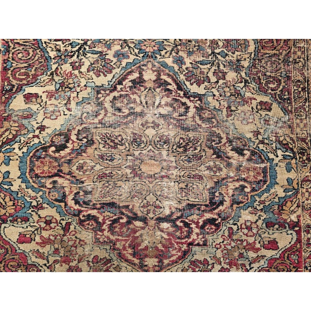 19th Century 19th Century Persian Kerman Lavar Rug, Hand-Knotted Wool, Floral Pattern, Ivory & Red, 4x5 For Sale - Image 5 of 18