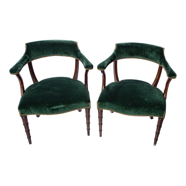 Vintage Mid Century Green Velvet Chippendale Chairs - a Pair For Sale