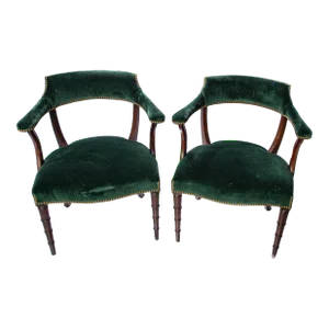 Vintage Mid Century Green Velvet Chippendale Chairs - a Pair