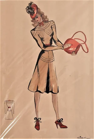 Matted Large Original Mid-Century French Couture Sport Fashion Drawing