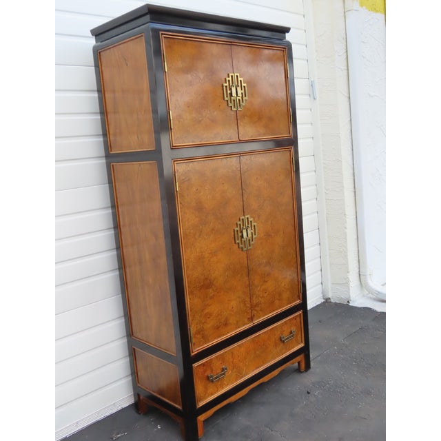Century Chinoiserie Chin Hua Hollywood Regency Burlwood Tall Armoire 6617 For Sale - Image 17 of 18