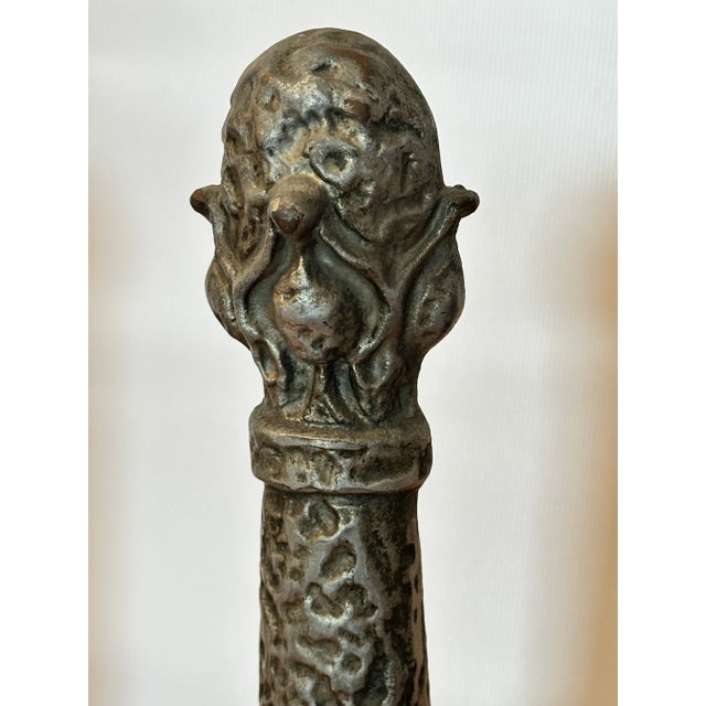 Antique Art Nouveau Cast Iron Andirons by Ohio F & M Co., Circa 1900–1920 For Sale In Salt Lake City - Image 6 of 10