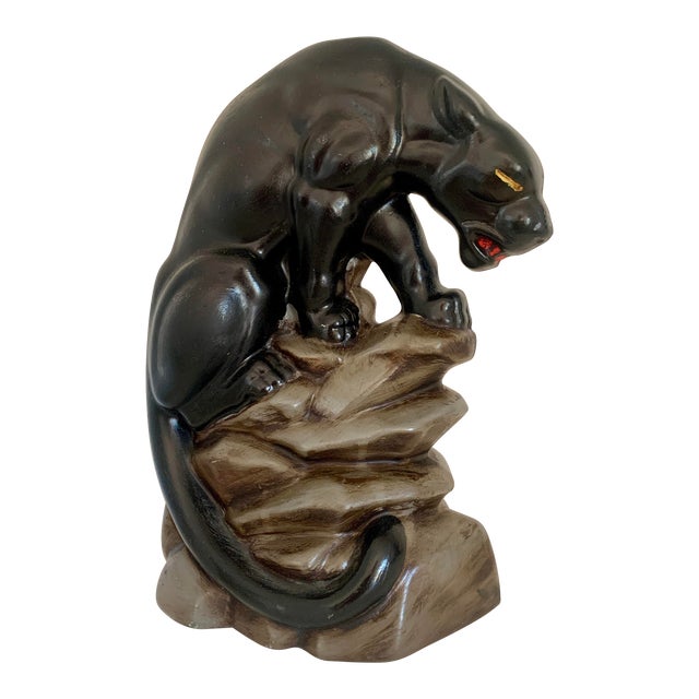 Vintage黒豹(BLACK PANTHER）ブロンズ　オブジェ Vintage Black Panther Leather Wrapped Statue - Retro Interior