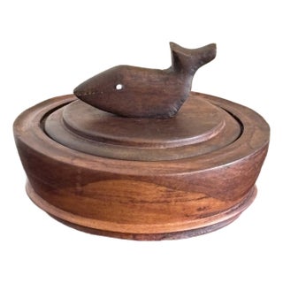 Primitive Turned Wood Trinket Box W/ Nautical Motif For Sale