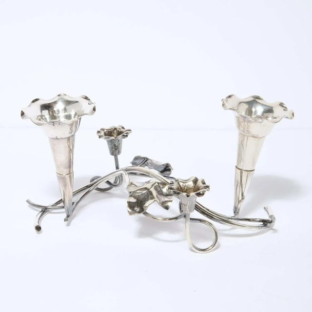 1900 - 1909 Art Nouveau Morning Glory Silver Plated Candelabras - A Pair For Sale - Image 5 of 13