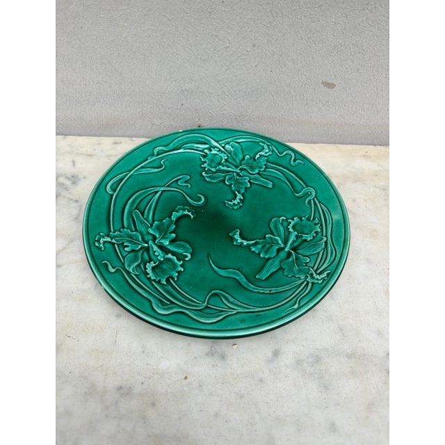 19th Century Green Majolica Orchid plate Saint Clement.