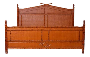 Mid Century British Colonial Style Faux Bamboo Super King Bed Frame