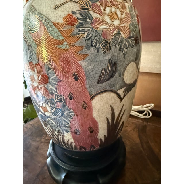 Vintage Asian Peacock Crackle Glaze Table Lamp For Sale - Image 11 of 12