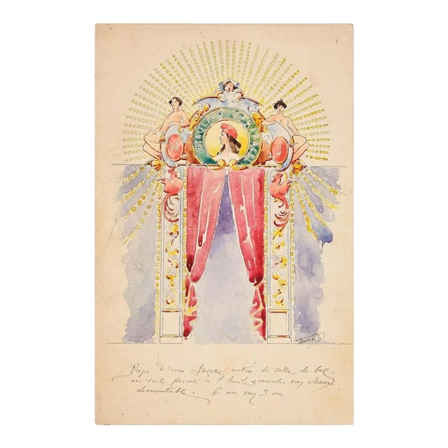 Beaulieu Carabacel. Project for Ballroom Entrance - China Ink and Watercolor Early 1900 For Sale