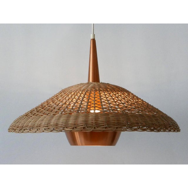 Large Modern Rattan & Copper Pendant Lamp, 1970s For Sale - Image 6 of 18