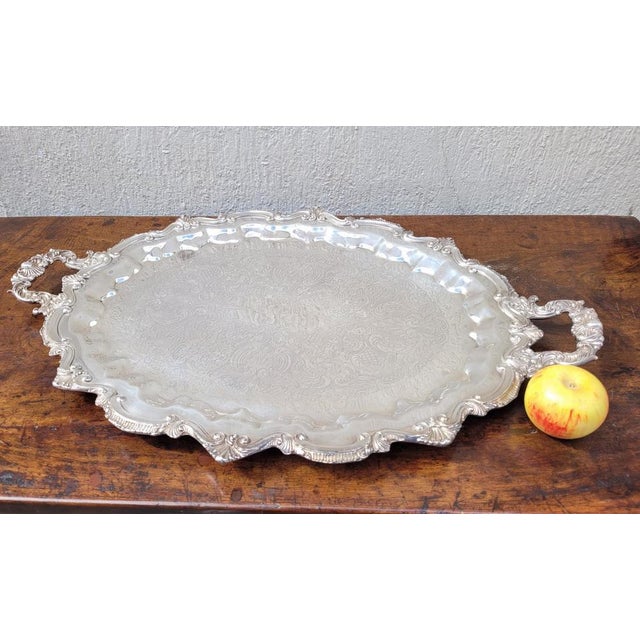 Vintage Silver Metal Tray For Sale - Image 16 of 17