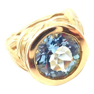 Angela Cummings 18k Yellow Gold Large Aquamarine Ring, size 6 For Sale