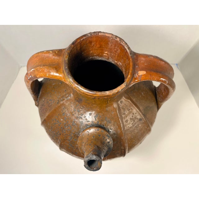 19th Century Antique French Orange Glaze Terracotta Pottery Mélard Walnut Oil Jug For Sale - Image 4 of 9