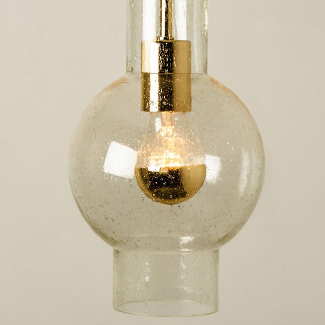 Blown Glass and Brass Tube Pendant Light attributed to Staff Leuchten, 1970s For Sale - Image 3 of 12