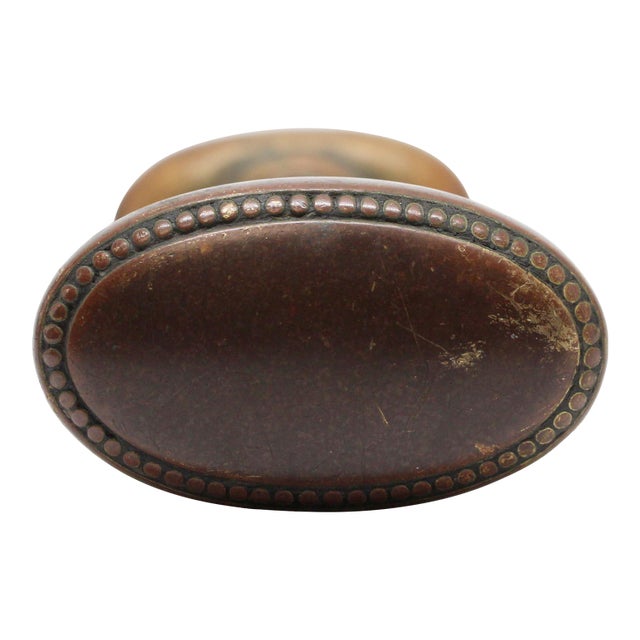 Vintage Pair of Brass Beaded Oval Entry Door Knobs For Sale