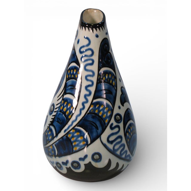 Royal Blue 1950s Pair Vases Gouda Pottery Bleu Du Paris, Royal Zuid Holland MCM For Sale - Image 8 of 11