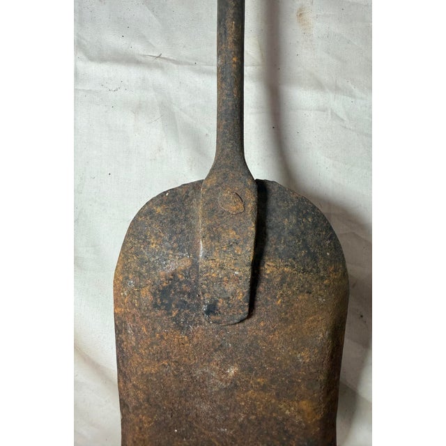 Antique 18th Century Wrought Iron Turned Brass English Fireplace Shovel Tool 15 For Sale - Image 10 of 11