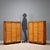 Pair of storage units, with internal shelves, shutter openings, walnut veneer and laminate top. Good condition. This piece...