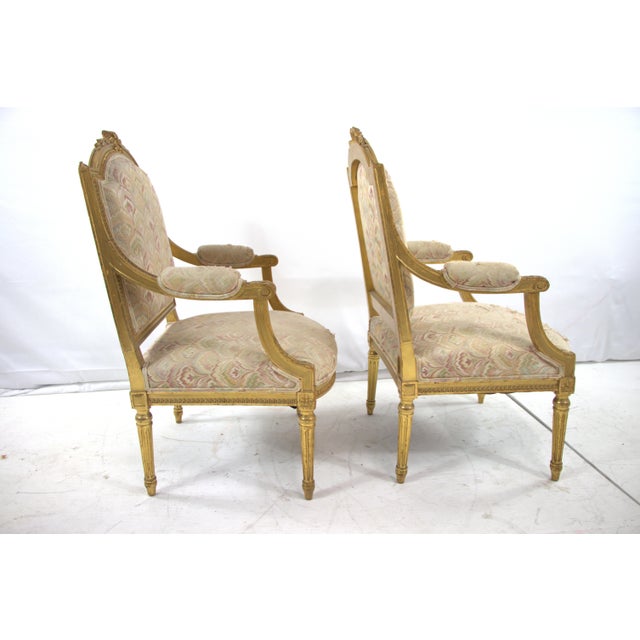 French Early 1900s Antique Louis XVI Arm Chairs - Set of 2 For Sale - Image 3 of 10