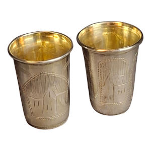 Antique Russian 84 Silver Kiddush Cups Pair Heirs of Zakhoder Kiev 1908-1917