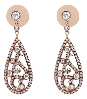 18K Rose Gold 1 1/4 Cttw Diamond Teardrop Shaped Drop and Dangle Screw Back Stud Earring (F-G Color,