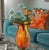 Bulbous Orange Marbled Flared Lip Art Glass Vase For Sale - Image 14 of 16