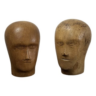 Vintage French Haberdashery Shop Display Millinery Heads, Set of 2 For Sale
