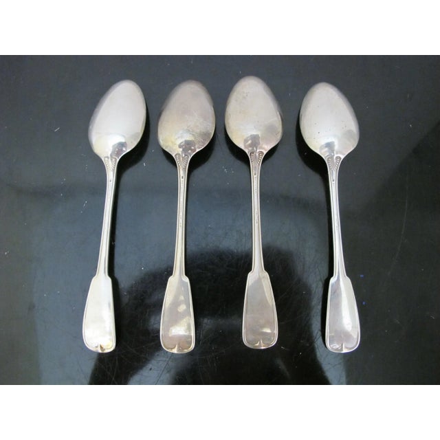 Tiffany and Co. Antique 1871 Tiffany Sterling Silver Palm Bird Engraved 6" Dessert Spoon Set of 4 For Sale - Image 4 of 6