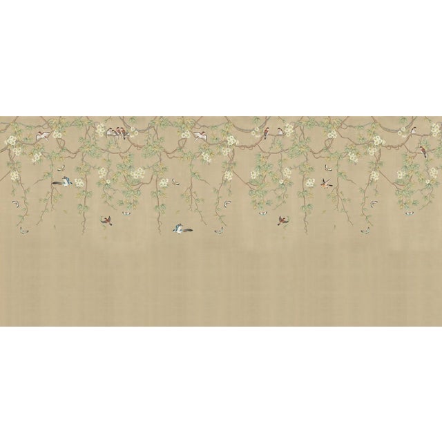 36" * H100"/Panel * 5ps, Beige-Brown‌ Floral and Bird Wallpaper, Chinese-Style Floral and Bird Wallpaper Mural, 5 Panels For Sale
