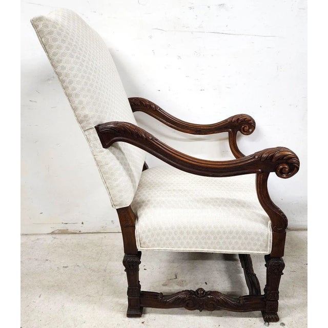 Antique Louis XIV French Armchair Hand Carved For Sale - Image 11 of 13